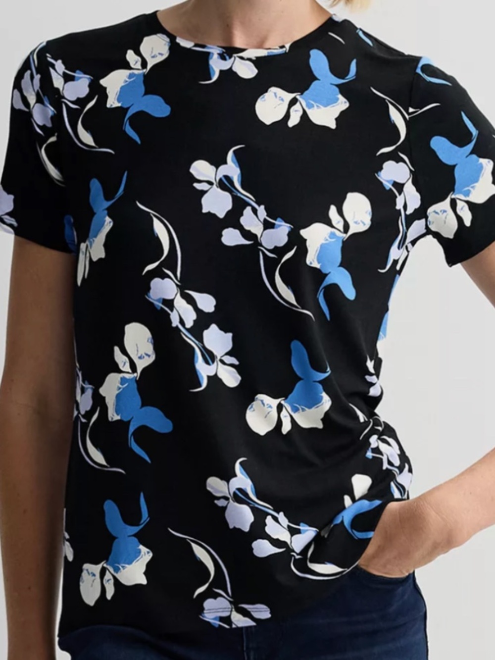Women's Nine West Essential Crewneck Tee - BLACK BER FLORAL SIZE XXL (20) - NWT!